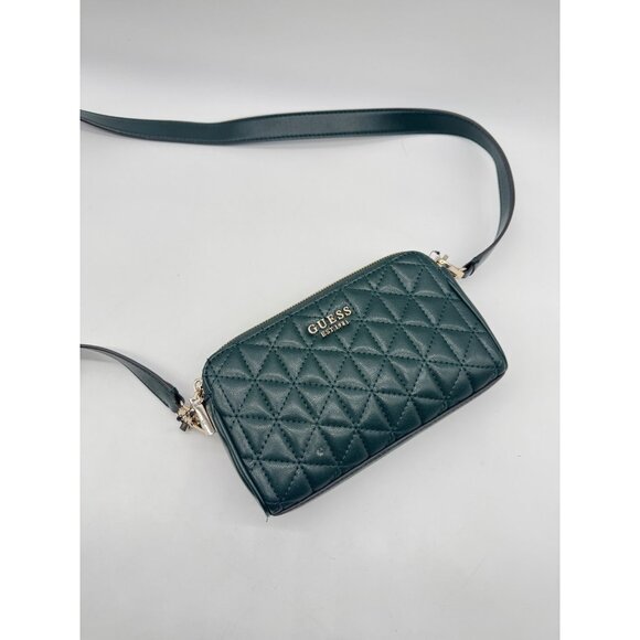 GUESS Kori quilted faux-leather double zip small crossbody bag -Forest Green (U) - Picture 4 of 7